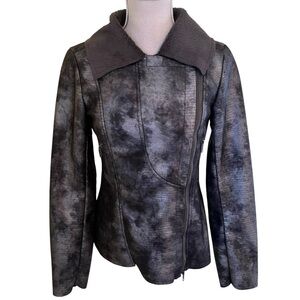 Monoreno Black/Grey Faux Snake Moto Jacket with Plush Accent S